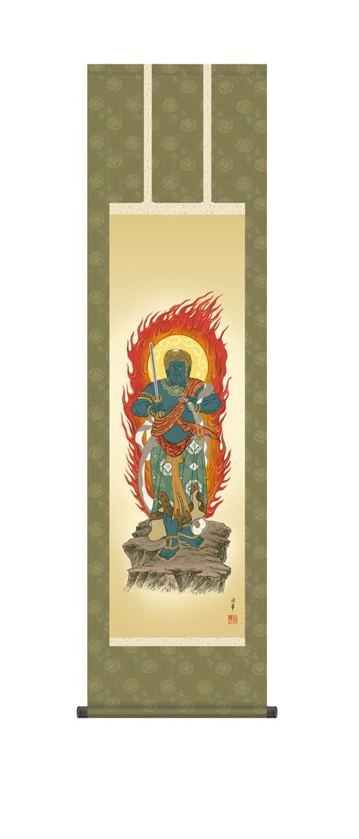 Amazon.co.jp: 仏事画 不動明王 掛け軸 尺三 10年保証 金襴 最高級筋廻